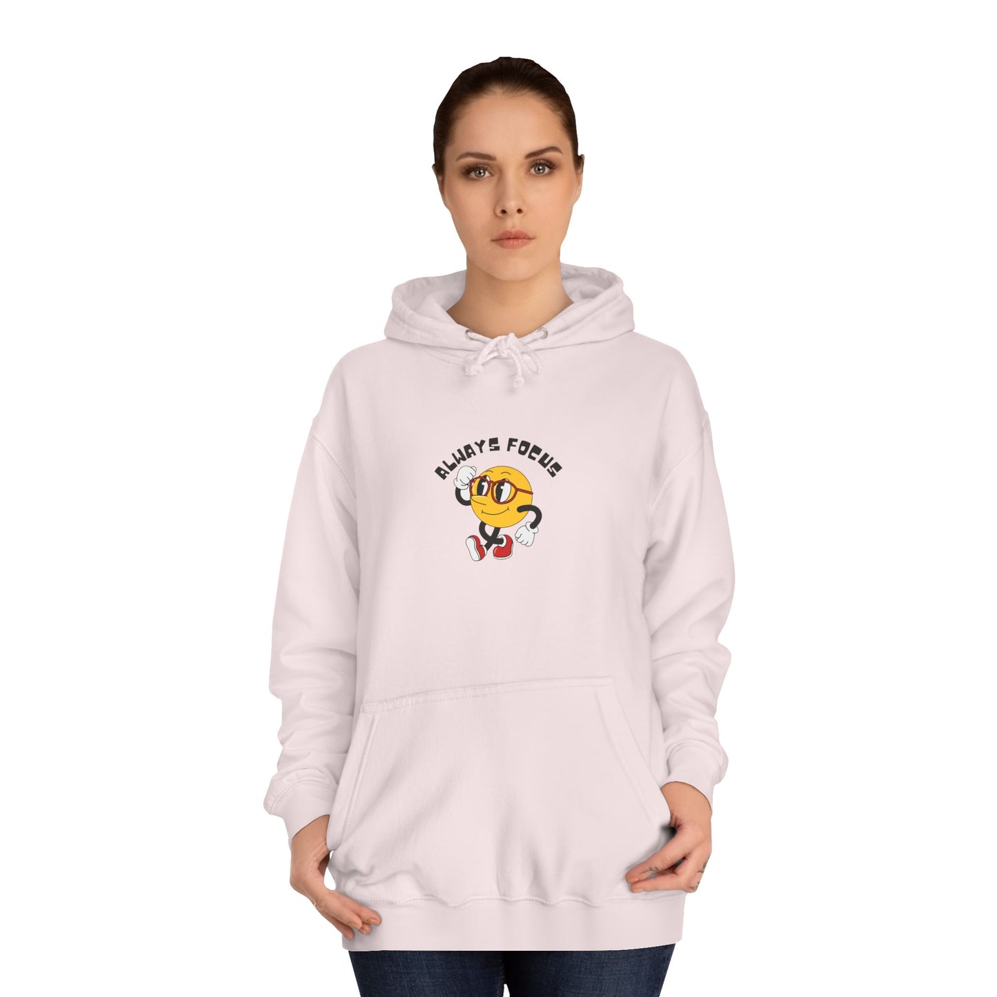 College Hoodie — "Let's Focus" Smiley Face Graphic Hoodie
