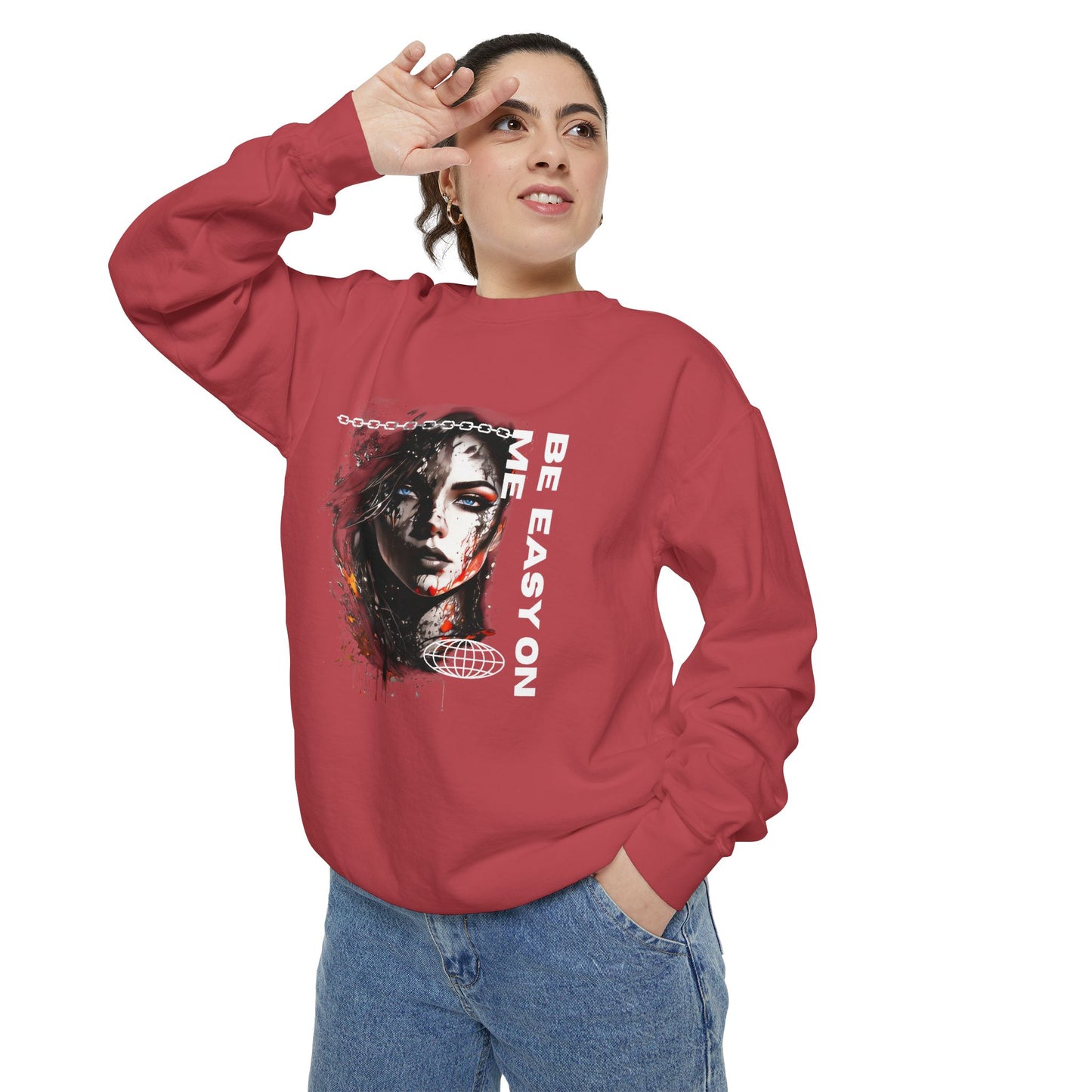 Graphic Sweatshirt — “Be Easy On Me” Artistic Portrait Pullover