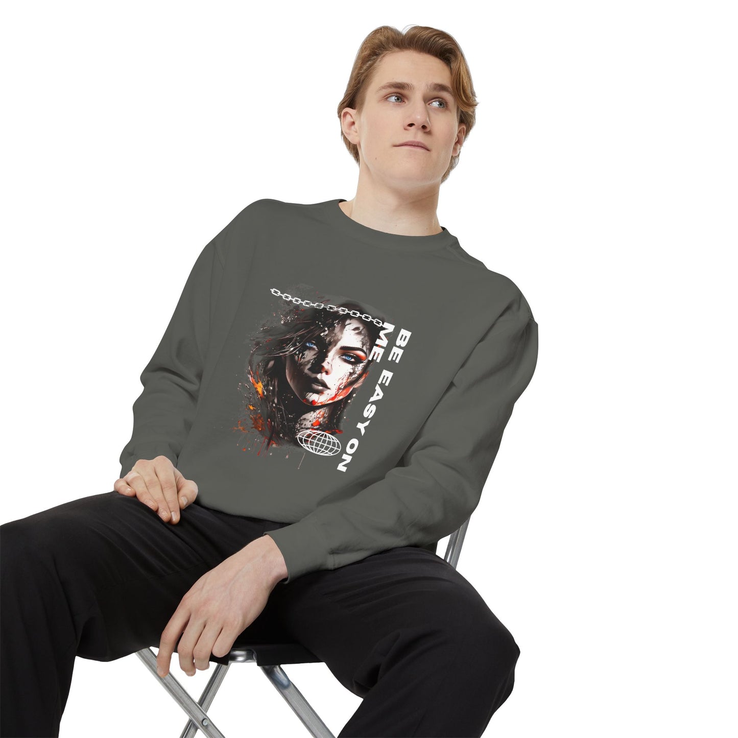 Graphic Sweatshirt — “Be Easy On Me” Artistic Portrait Pullover