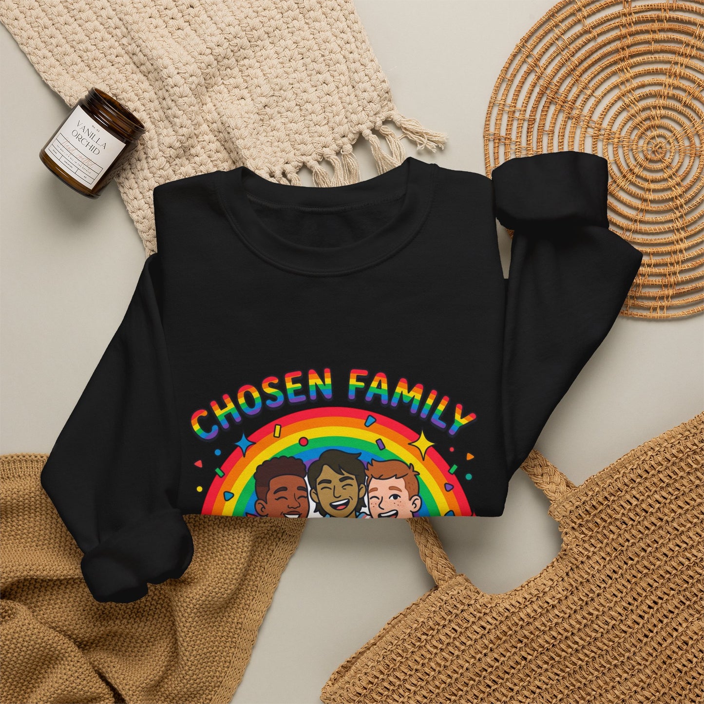 Chosen Family Pride Crewneck Sweatshirt | LGBTQ+ queer joy, pastel rainbow