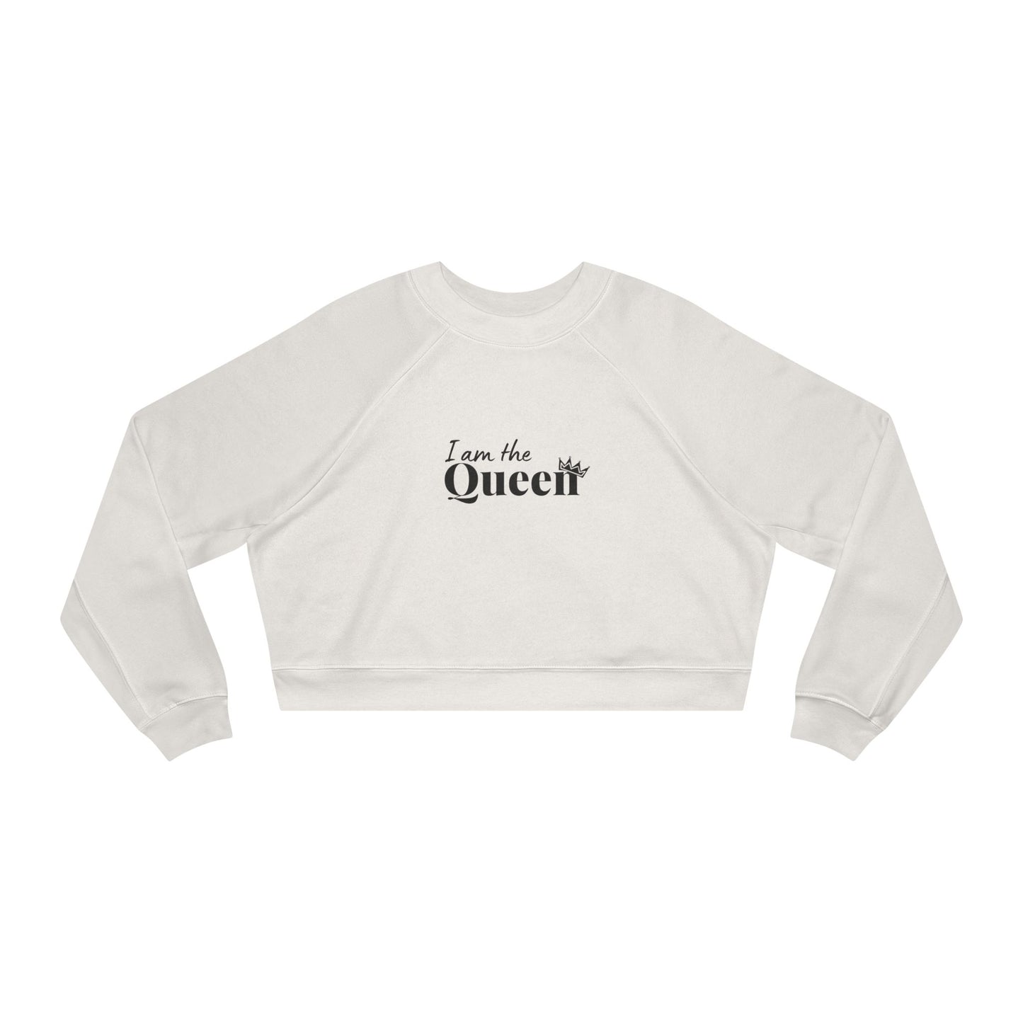 Cropped Pullover — "I am the Queen" Graphic Fleece Top