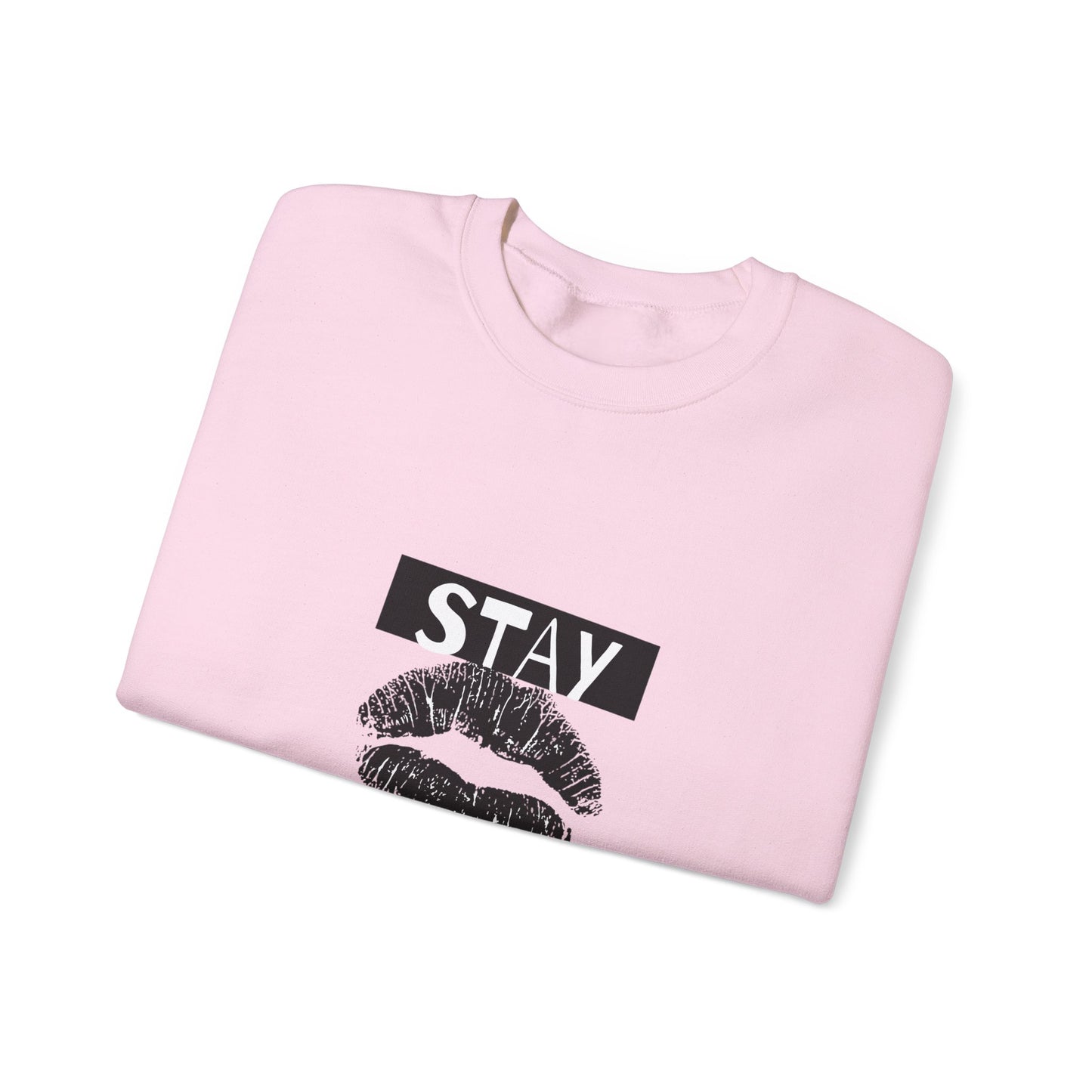 Stay You Kiss Graphic Sweatshirt — Feminine Lip Print Crewneck