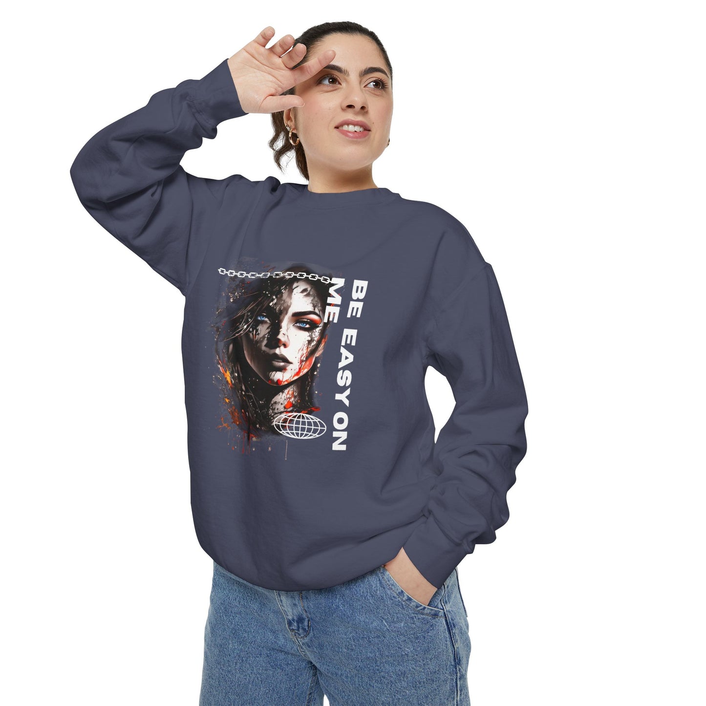 Graphic Sweatshirt — “Be Easy On Me” Artistic Portrait Pullover