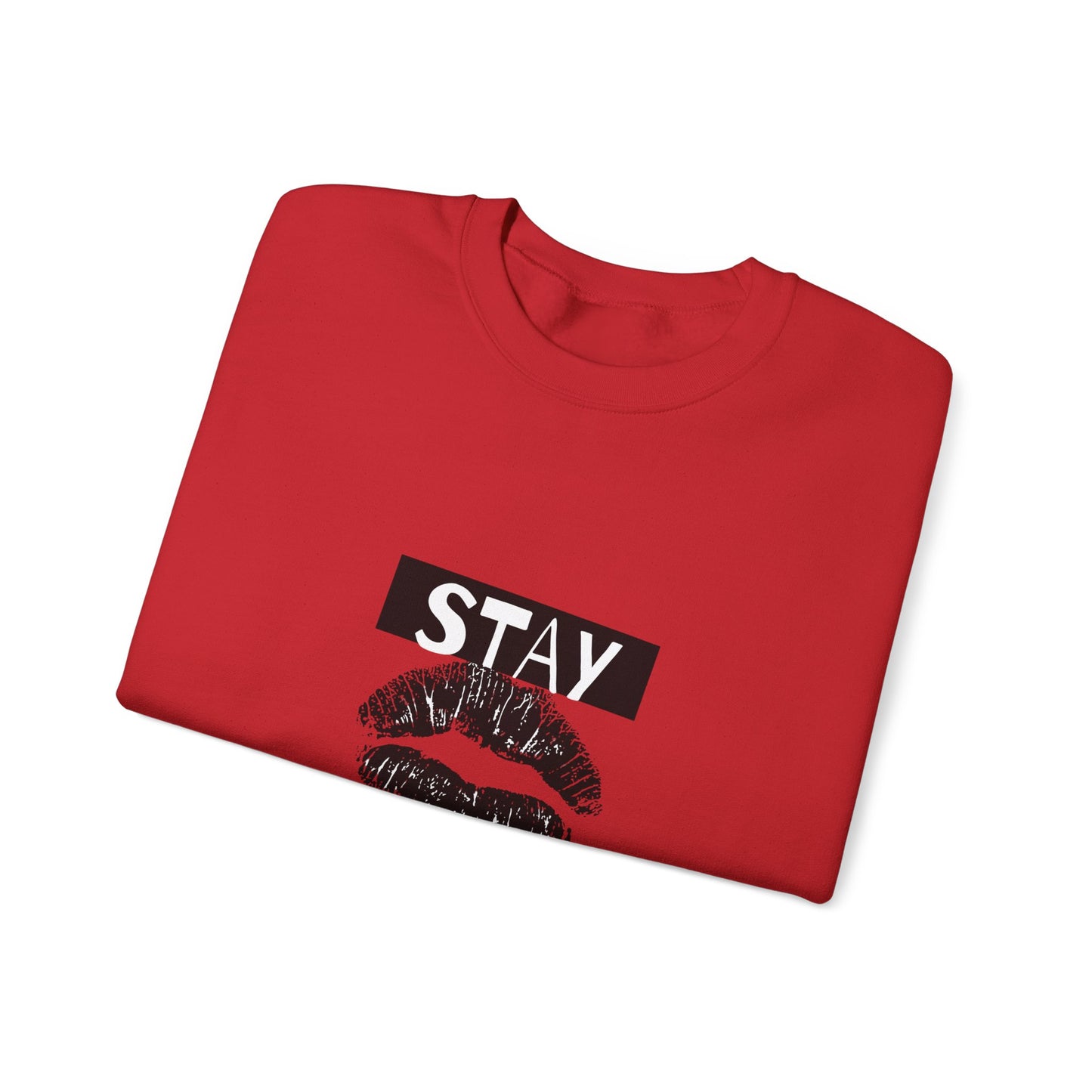 Stay You Kiss Graphic Sweatshirt — Feminine Lip Print Crewneck