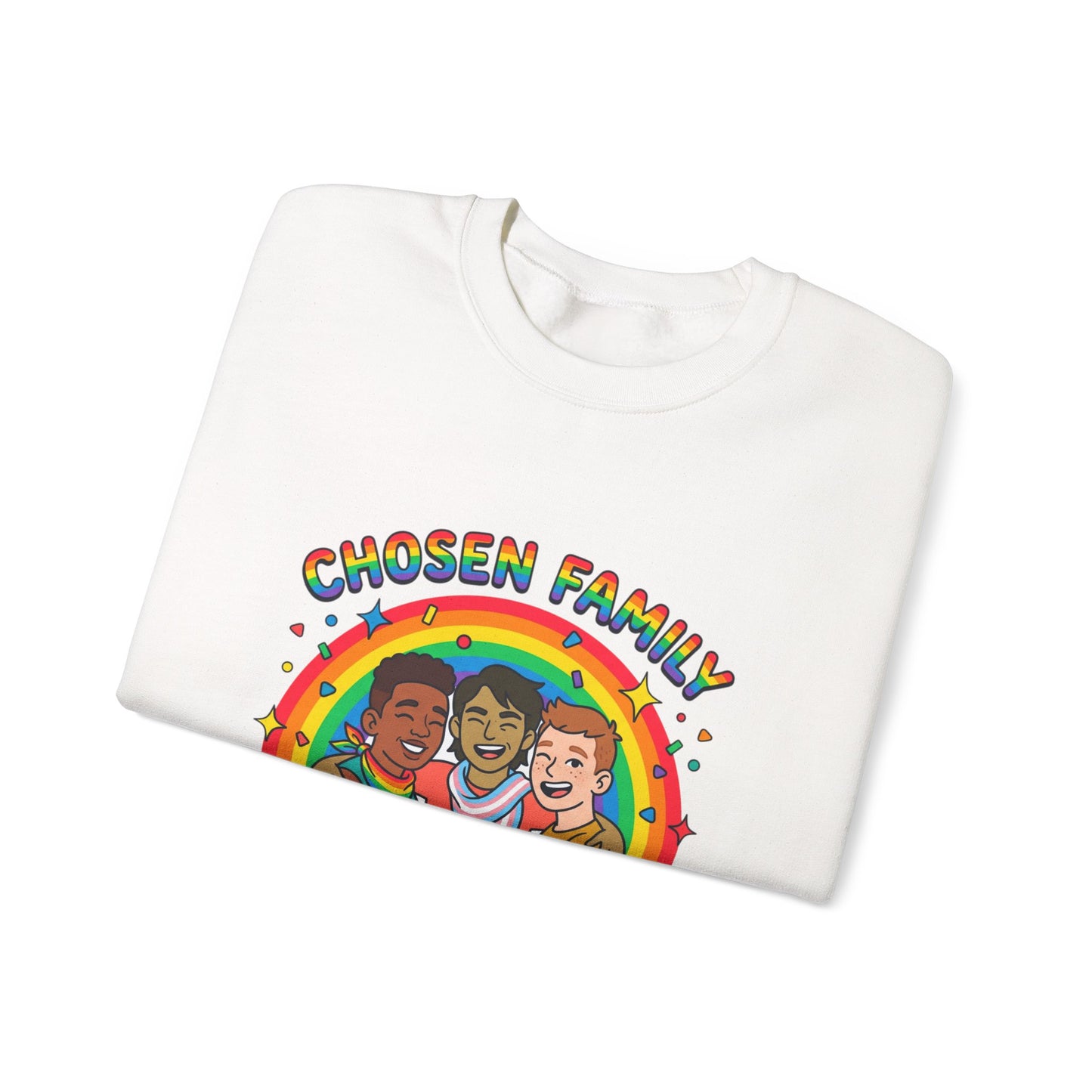 Chosen Family Pride Crewneck Sweatshirt | LGBTQ+ queer joy, pastel rainbow