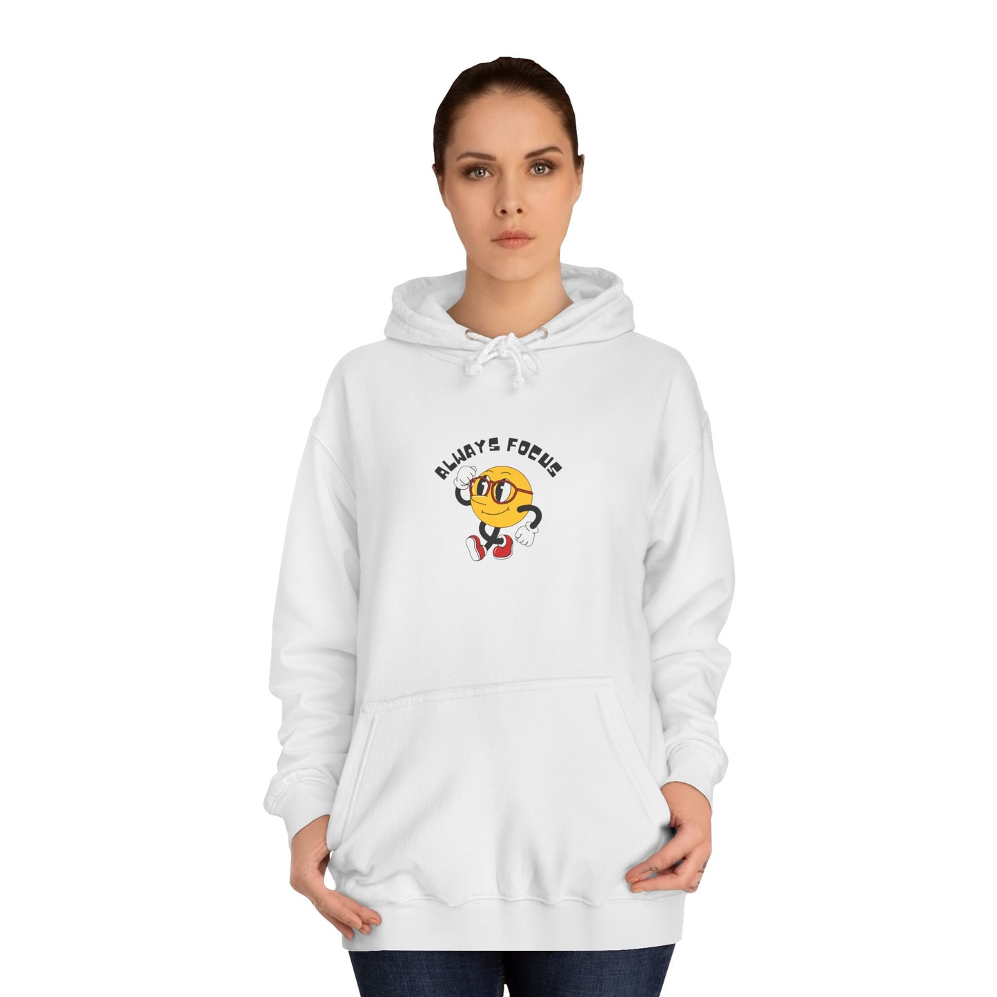 College Hoodie — "Let's Focus" Smiley Face Graphic Hoodie