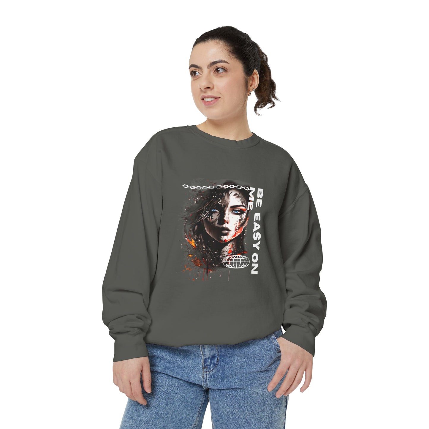 Graphic Sweatshirt — “Be Easy On Me” Artistic Portrait Pullover