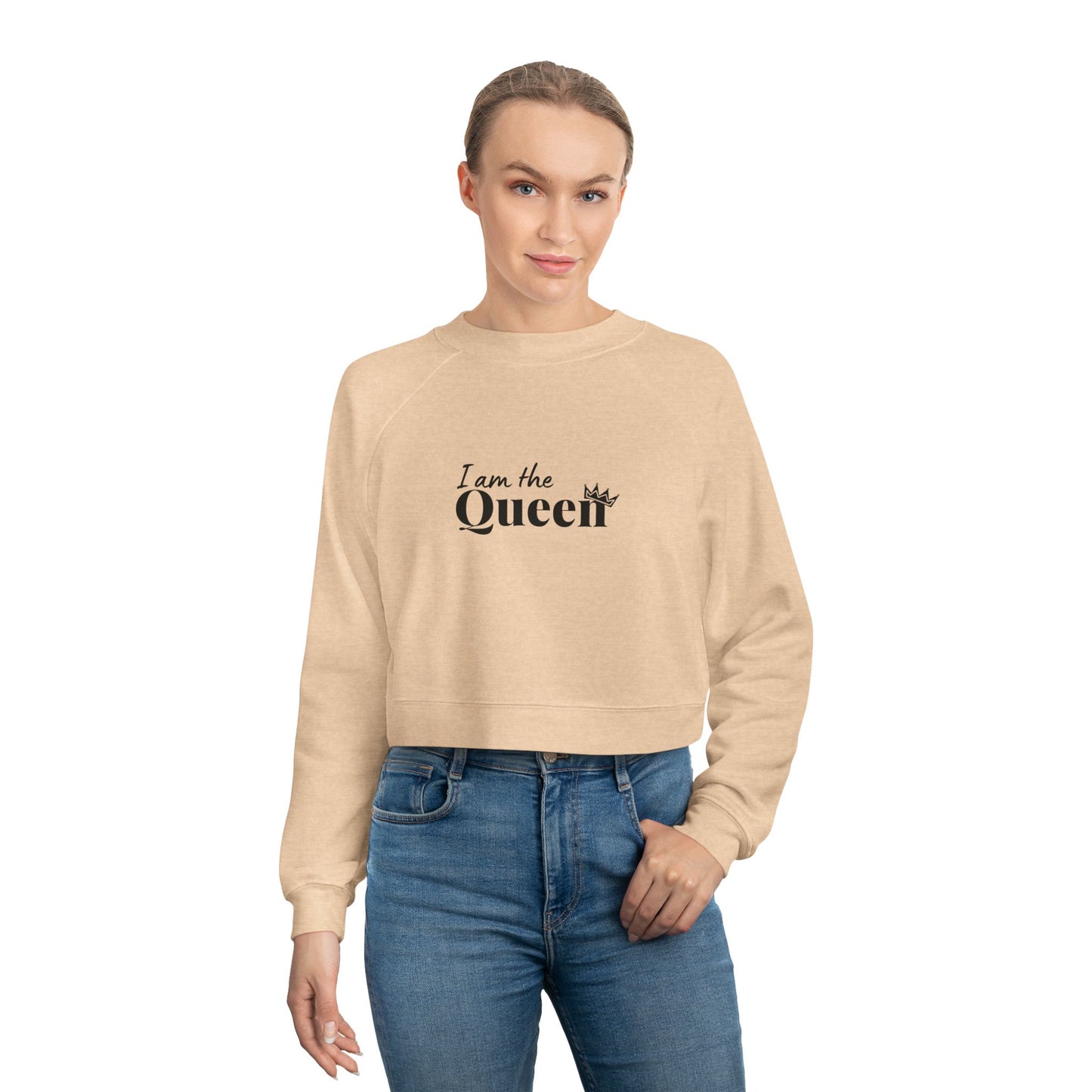 Cropped Pullover — "I am the Queen" Graphic Fleece Top