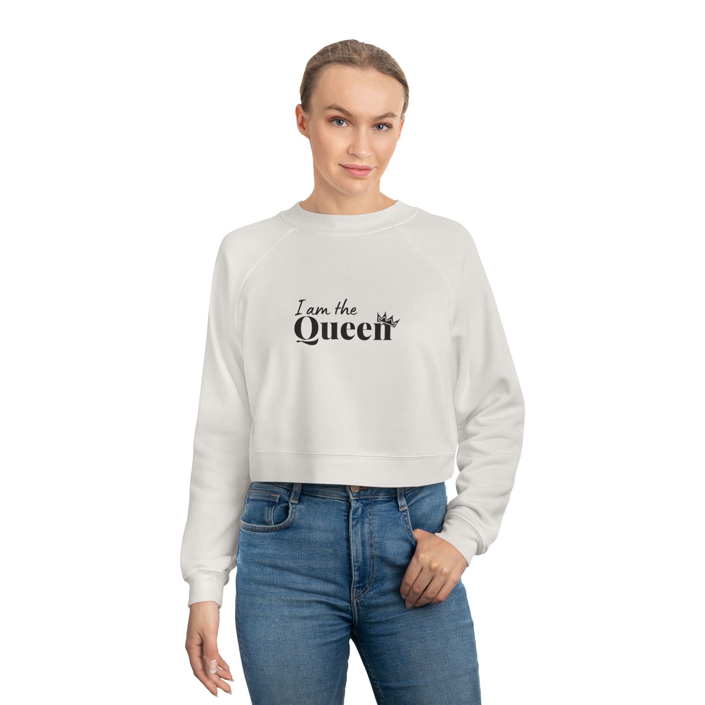 Cropped Pullover — "I am the Queen" Graphic Fleece Top