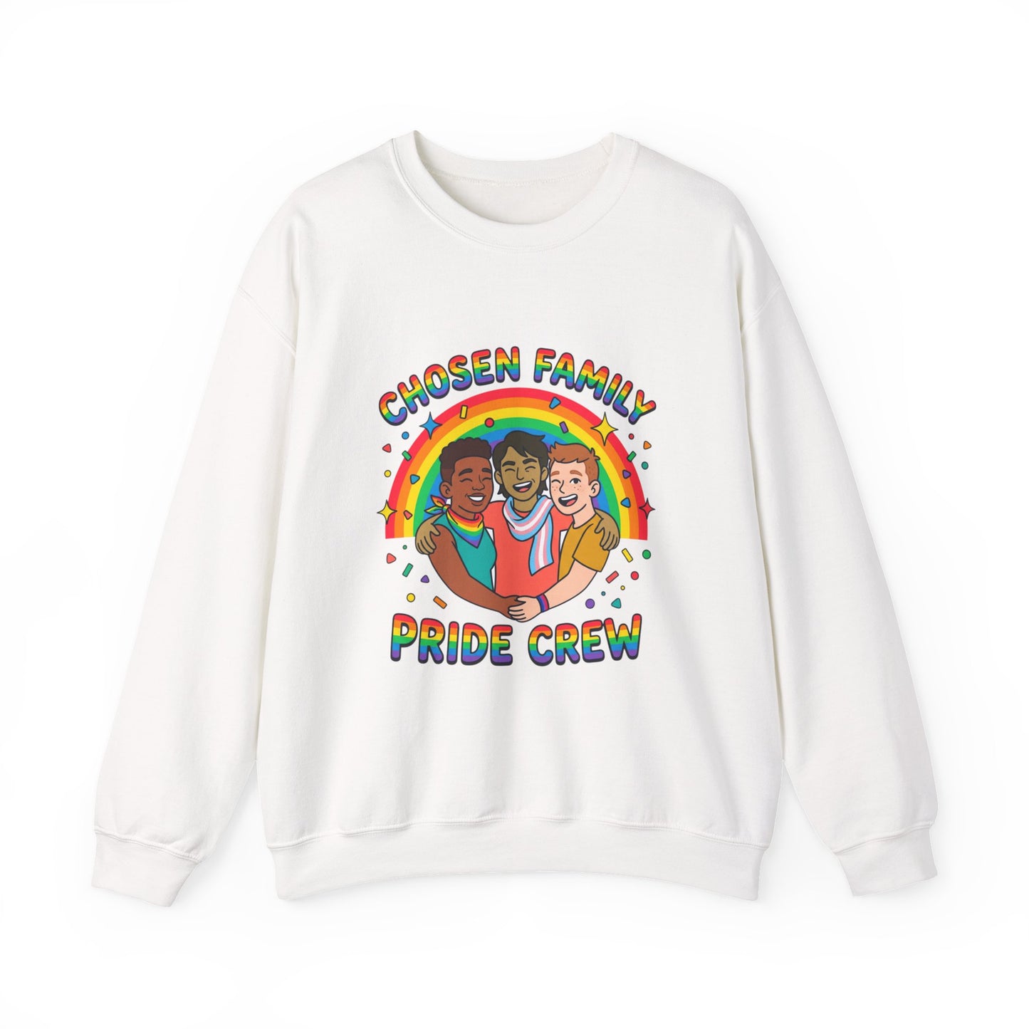 Chosen Family Pride Crewneck Sweatshirt | LGBTQ+ queer joy, pastel rainbow