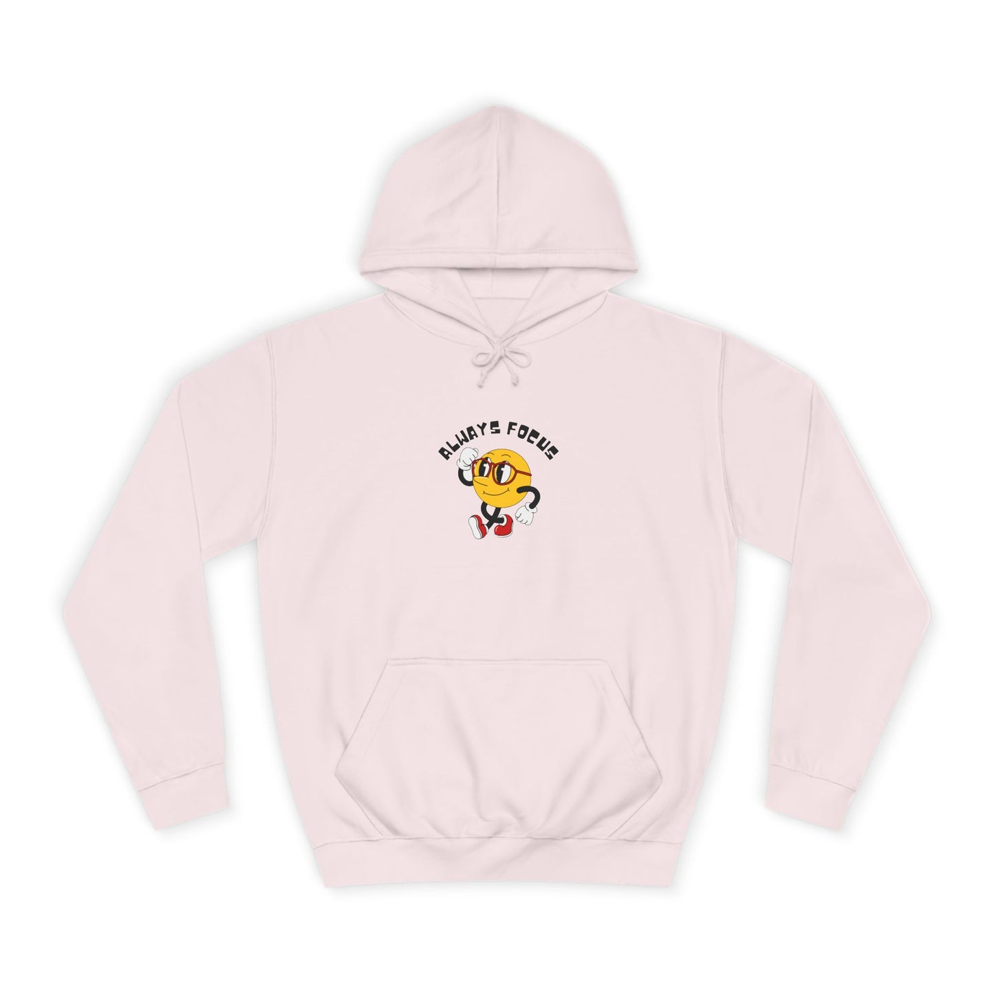 College Hoodie — "Let's Focus" Smiley Face Graphic Hoodie