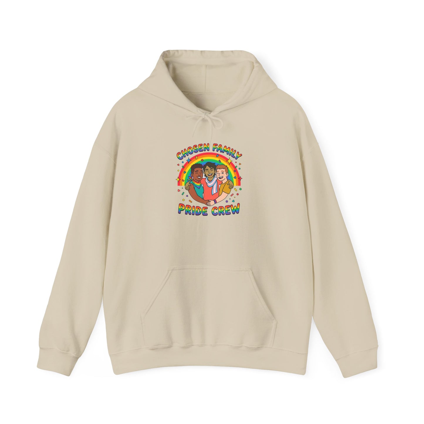 Chosen Family Pride Crew Hoodie | LGBTQ+ queer joy, pastel rainbow