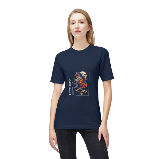 Let's Ride Motorcycle T-Shirt — Vintage Biker Pumpkin Halloween Graphic