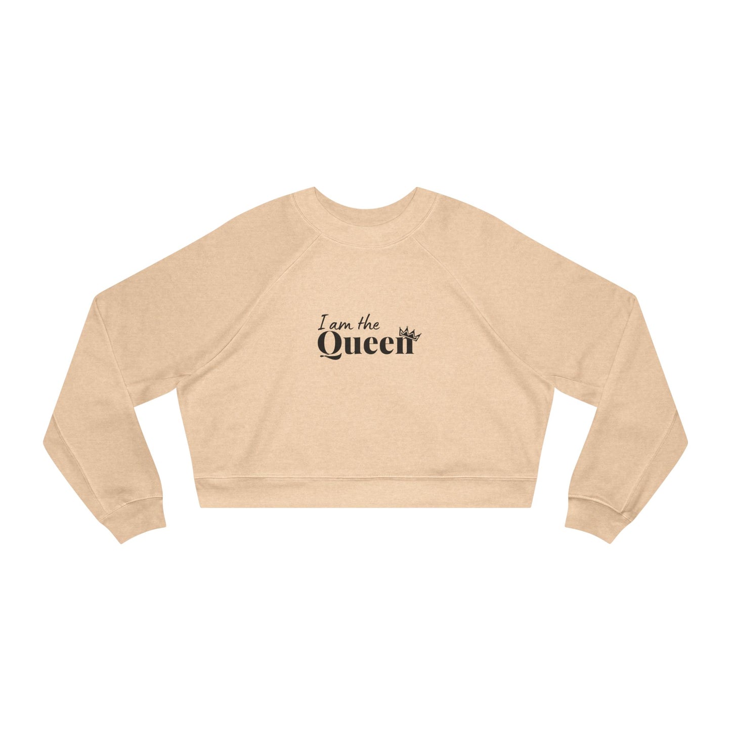 Cropped Pullover — "I am the Queen" Graphic Fleece Top