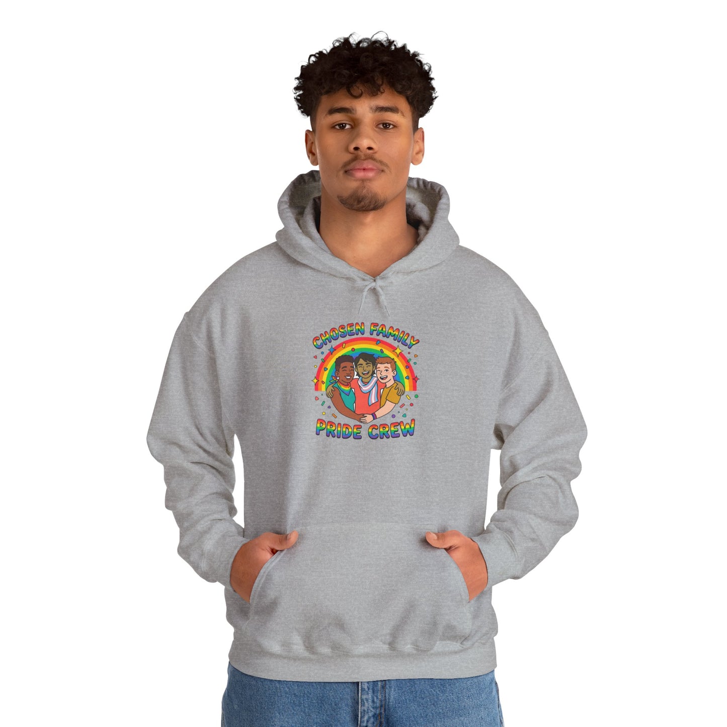 Chosen Family Pride Crew Hoodie | LGBTQ+ queer joy, pastel rainbow