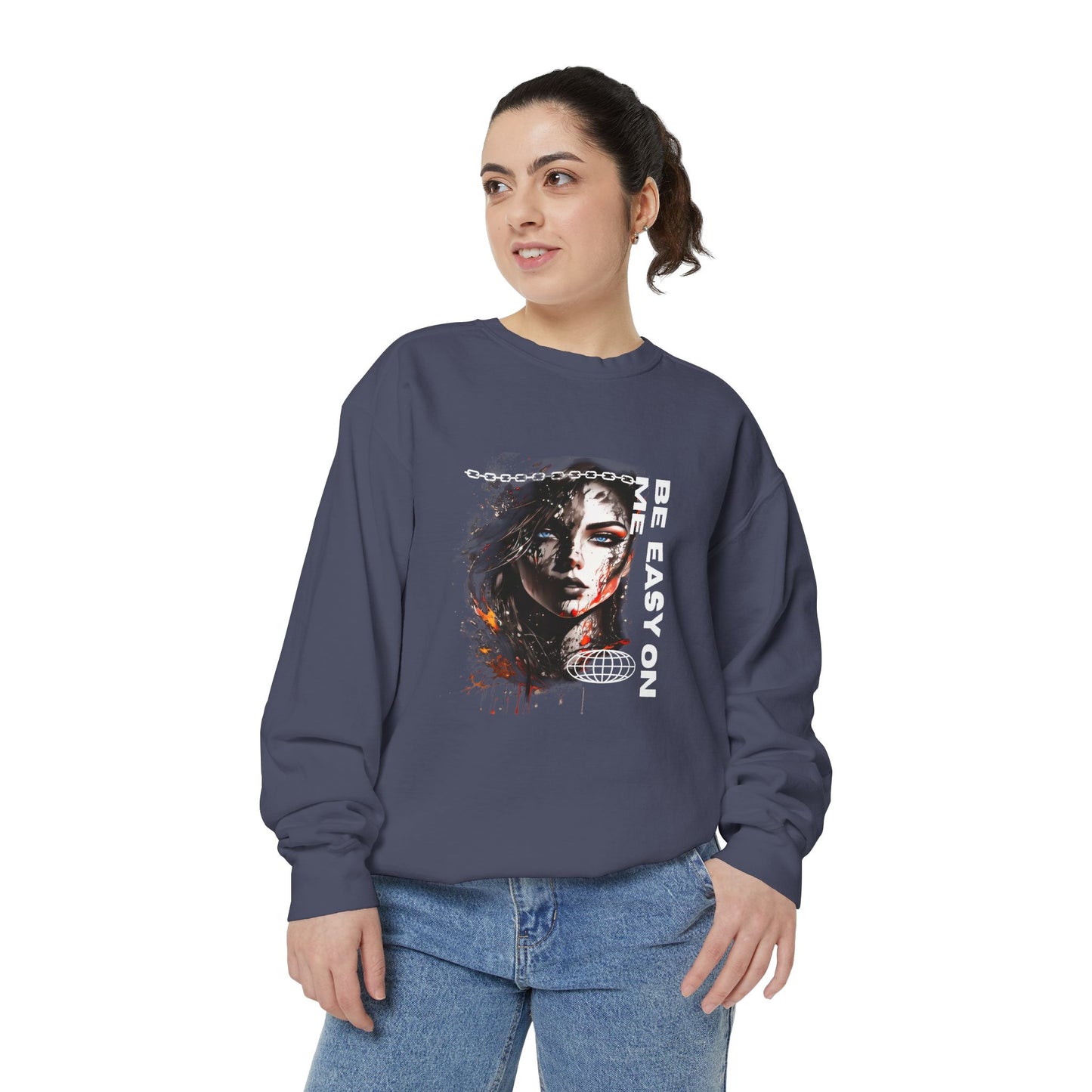 Graphic Sweatshirt — “Be Easy On Me” Artistic Portrait Pullover