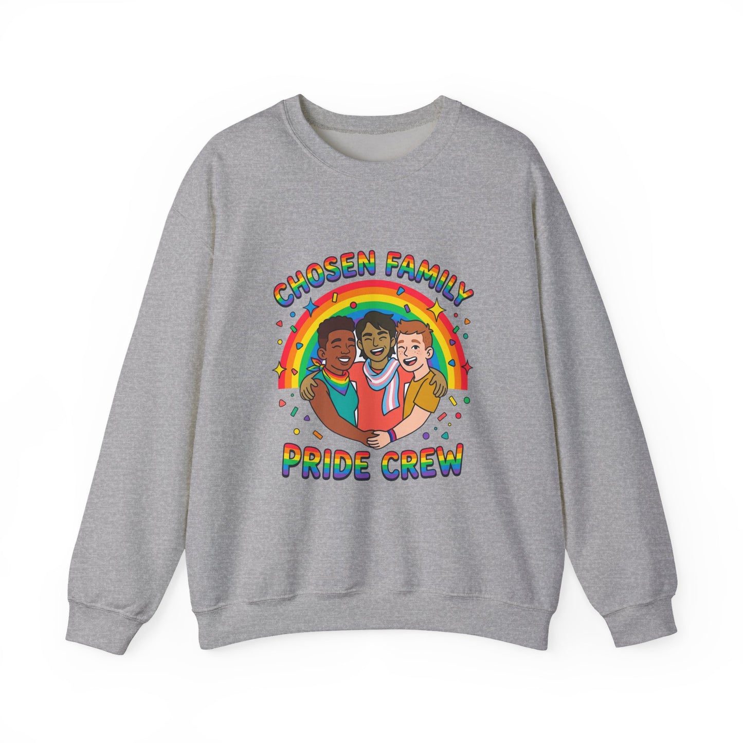 Chosen Family Pride Crewneck Sweatshirt | LGBTQ+ queer joy, pastel rainbow