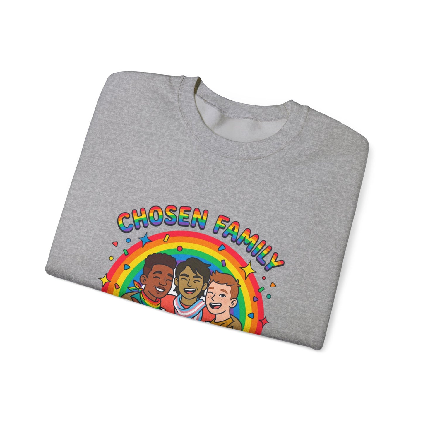 Chosen Family Pride Crewneck Sweatshirt | LGBTQ+ queer joy, pastel rainbow