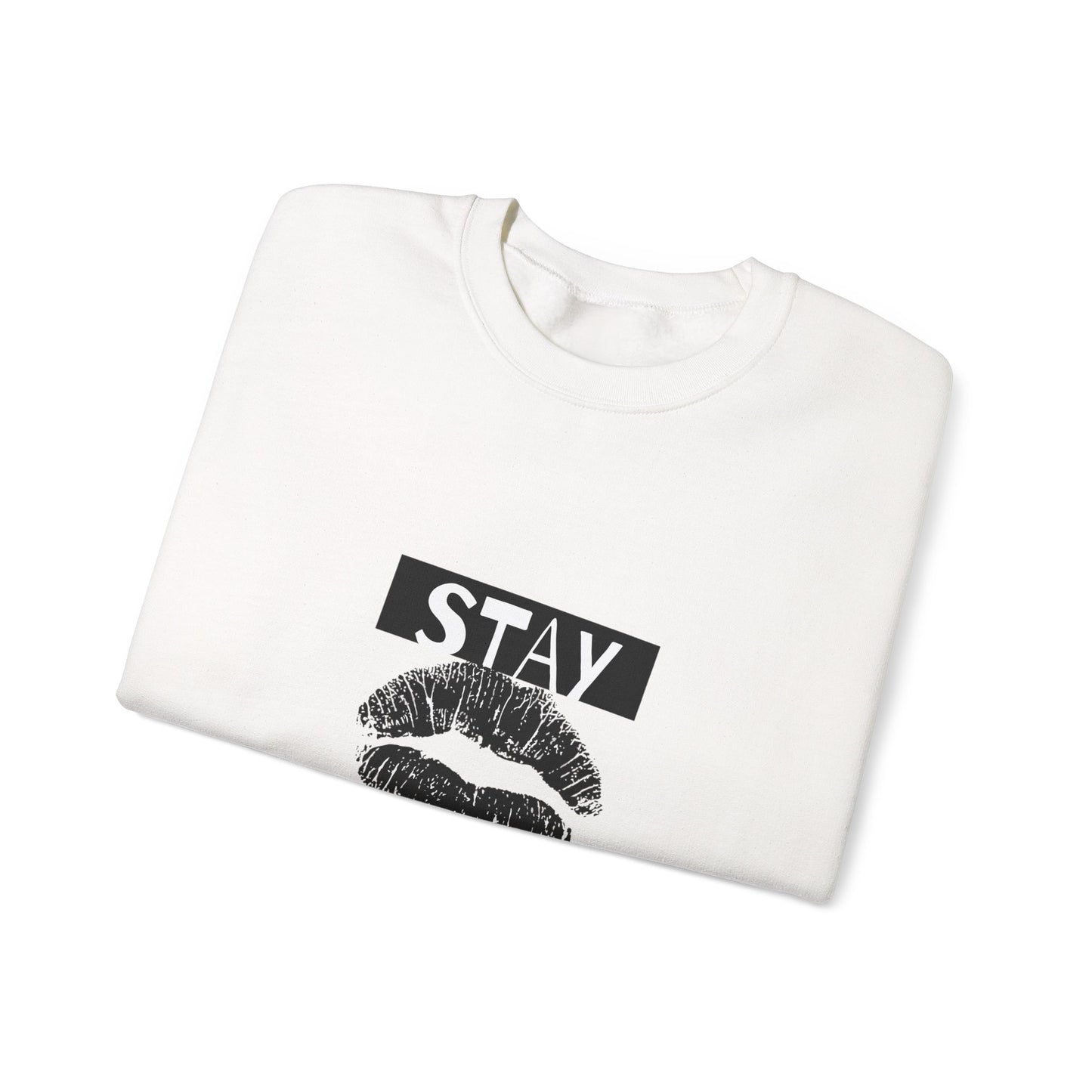 Stay You Kiss Graphic Sweatshirt — Feminine Lip Print Crewneck