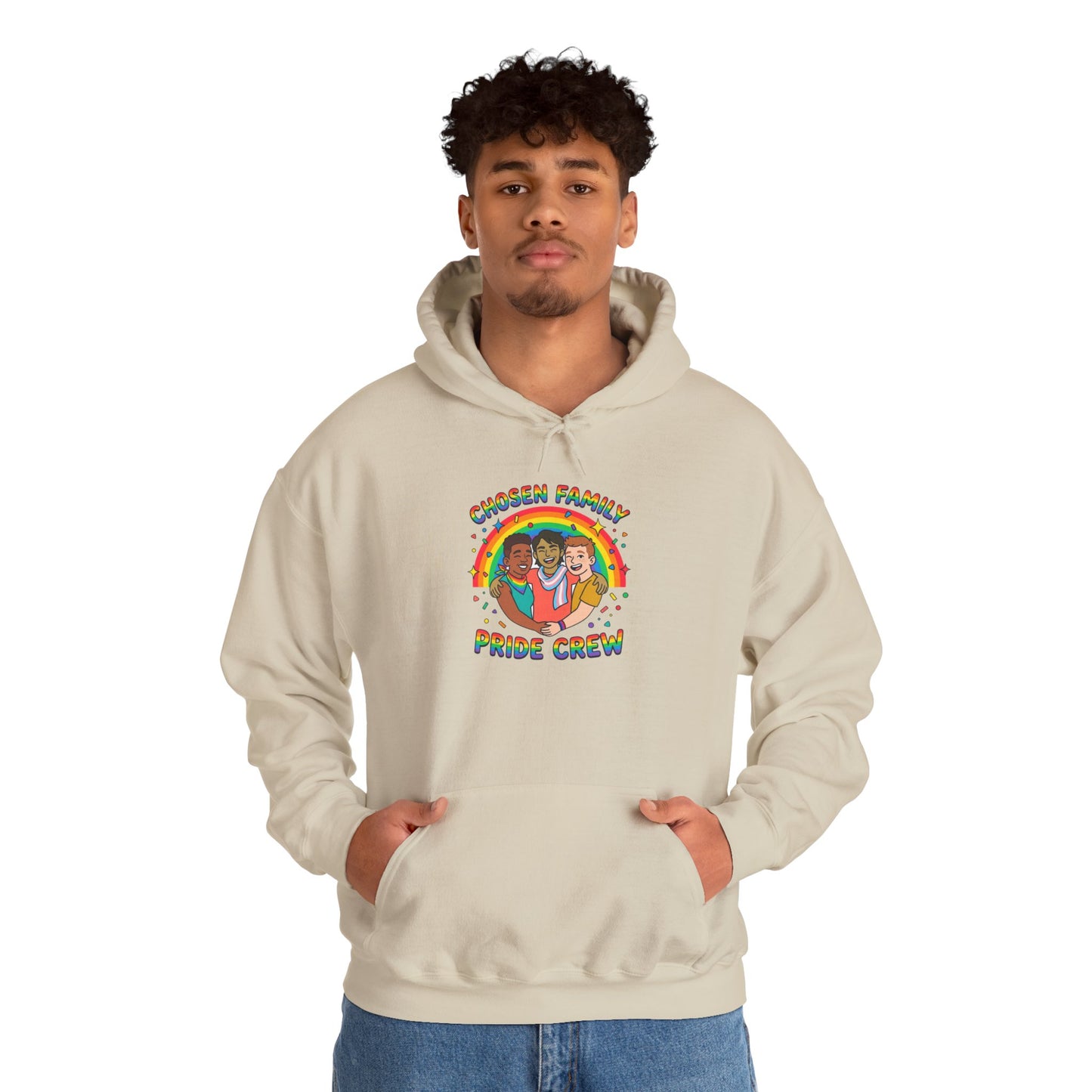 Chosen Family Pride Crew Hoodie | LGBTQ+ queer joy, pastel rainbow