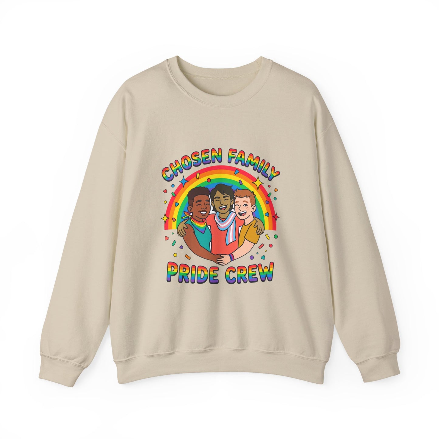 Chosen Family Pride Crewneck Sweatshirt | LGBTQ+ queer joy, pastel rainbow