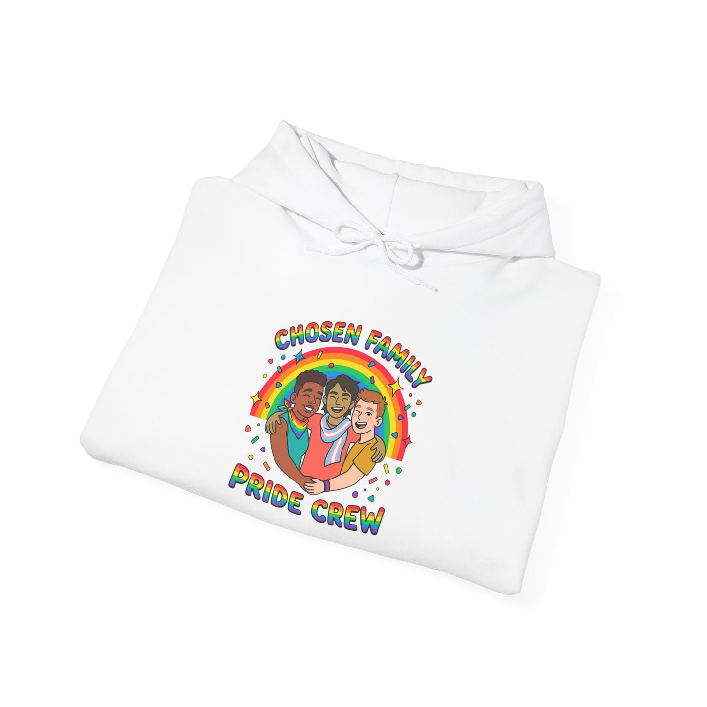 Chosen Family Pride Crew Hoodie | LGBTQ+ queer joy, pastel rainbow