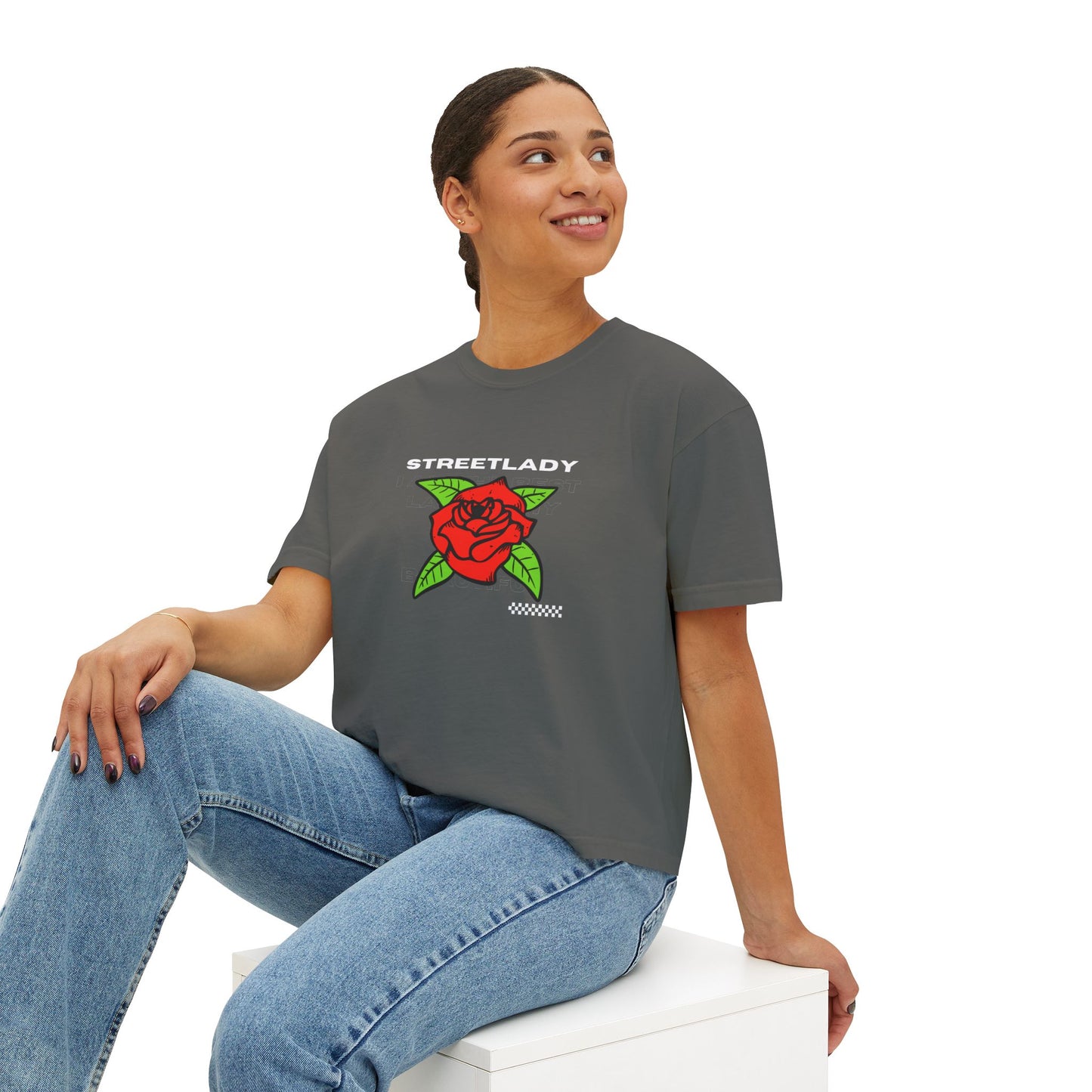 Streetlady Rose Boxy Tee — Women's Graphic Crop T-Shirt