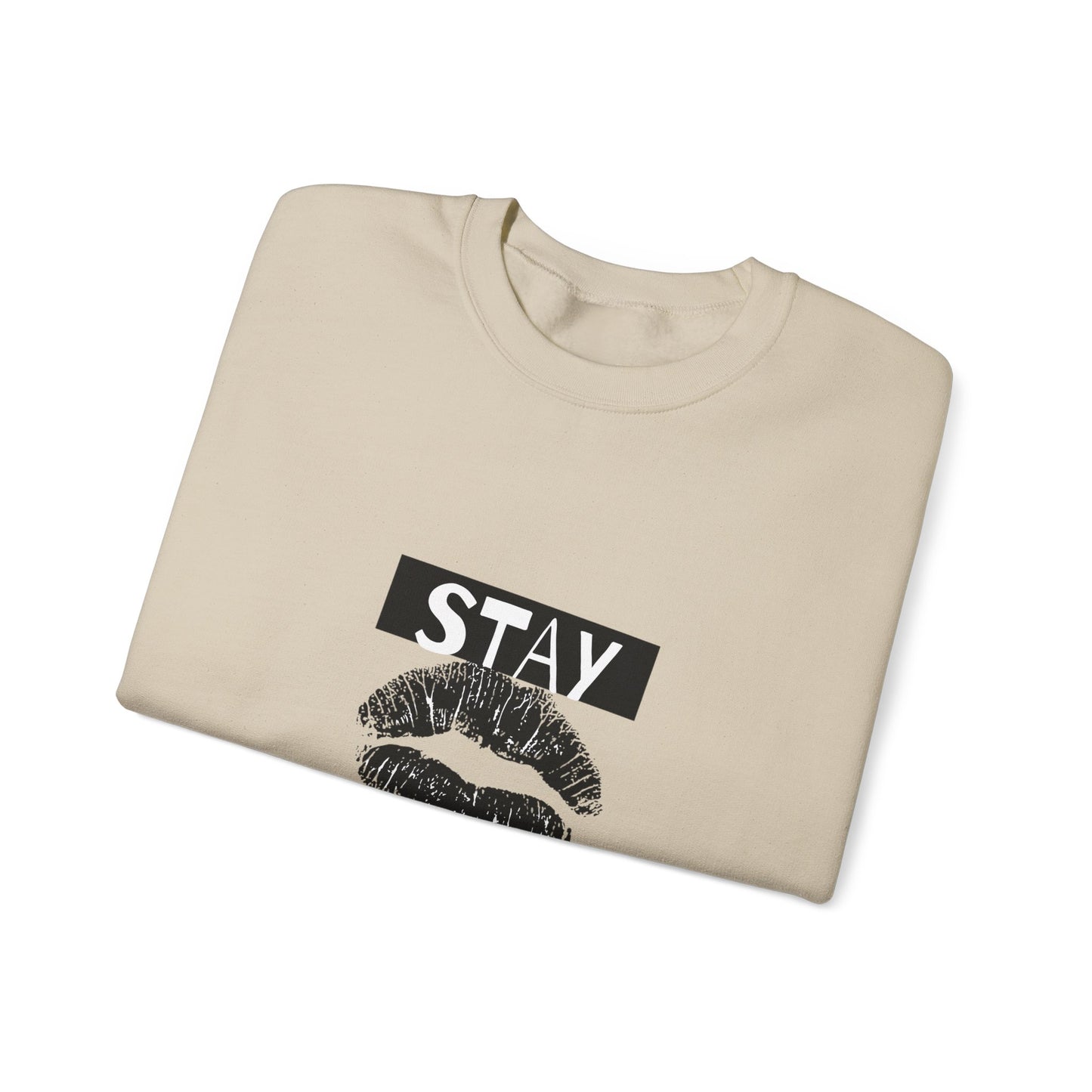 Stay You Kiss Graphic Sweatshirt — Feminine Lip Print Crewneck