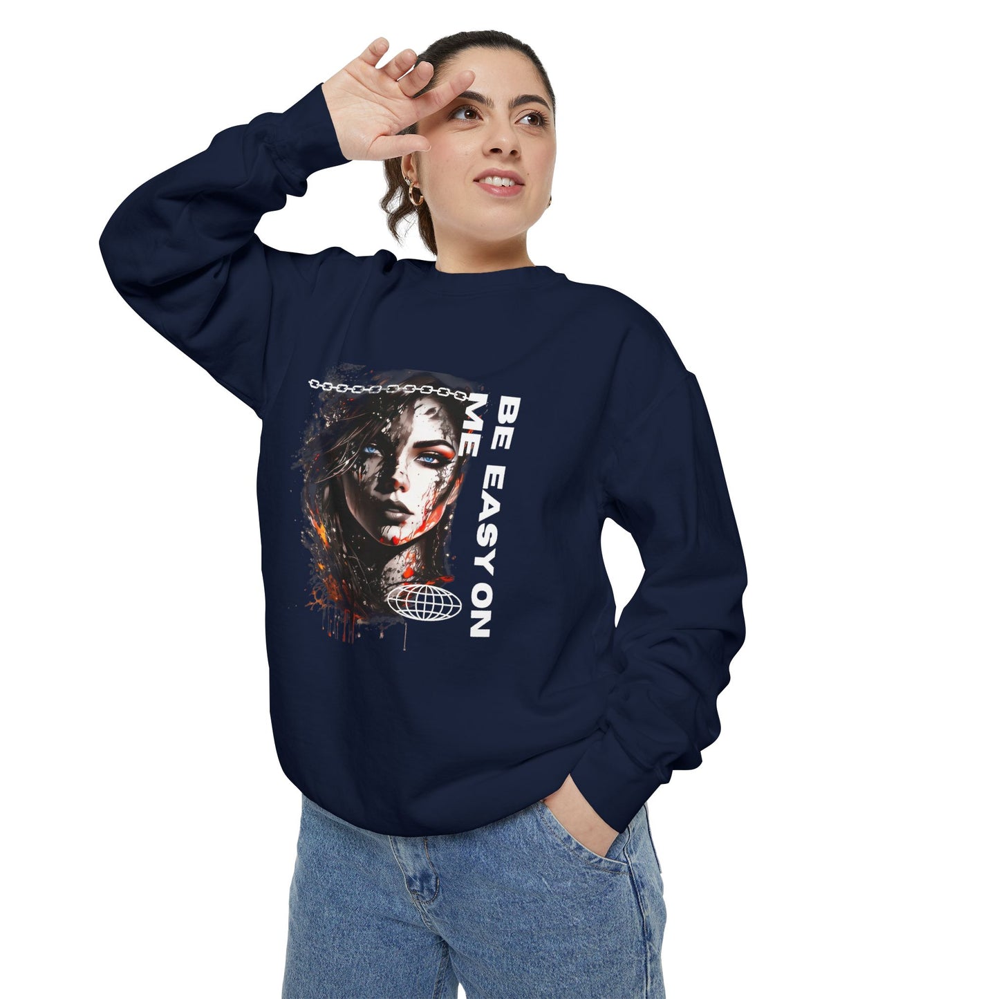 Graphic Sweatshirt — “Be Easy On Me” Artistic Portrait Pullover
