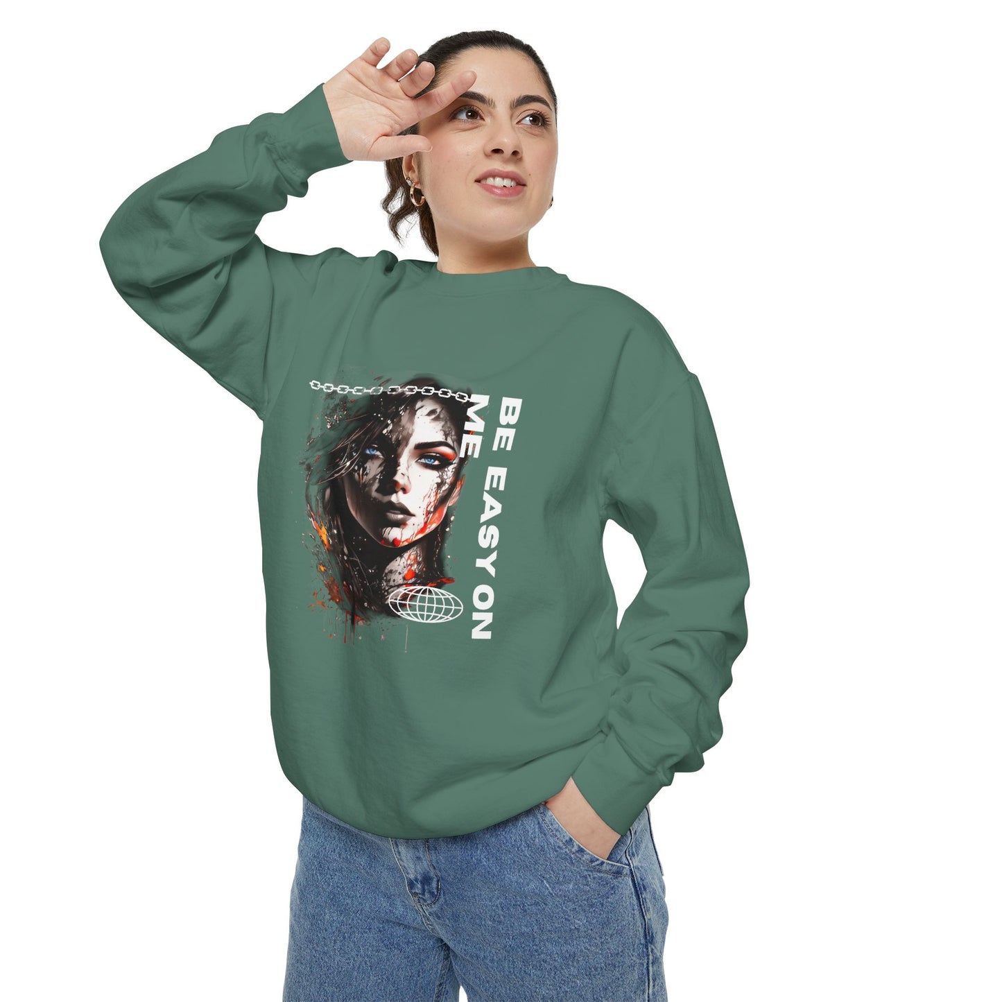 Graphic Sweatshirt — “Be Easy On Me” Artistic Portrait Pullover