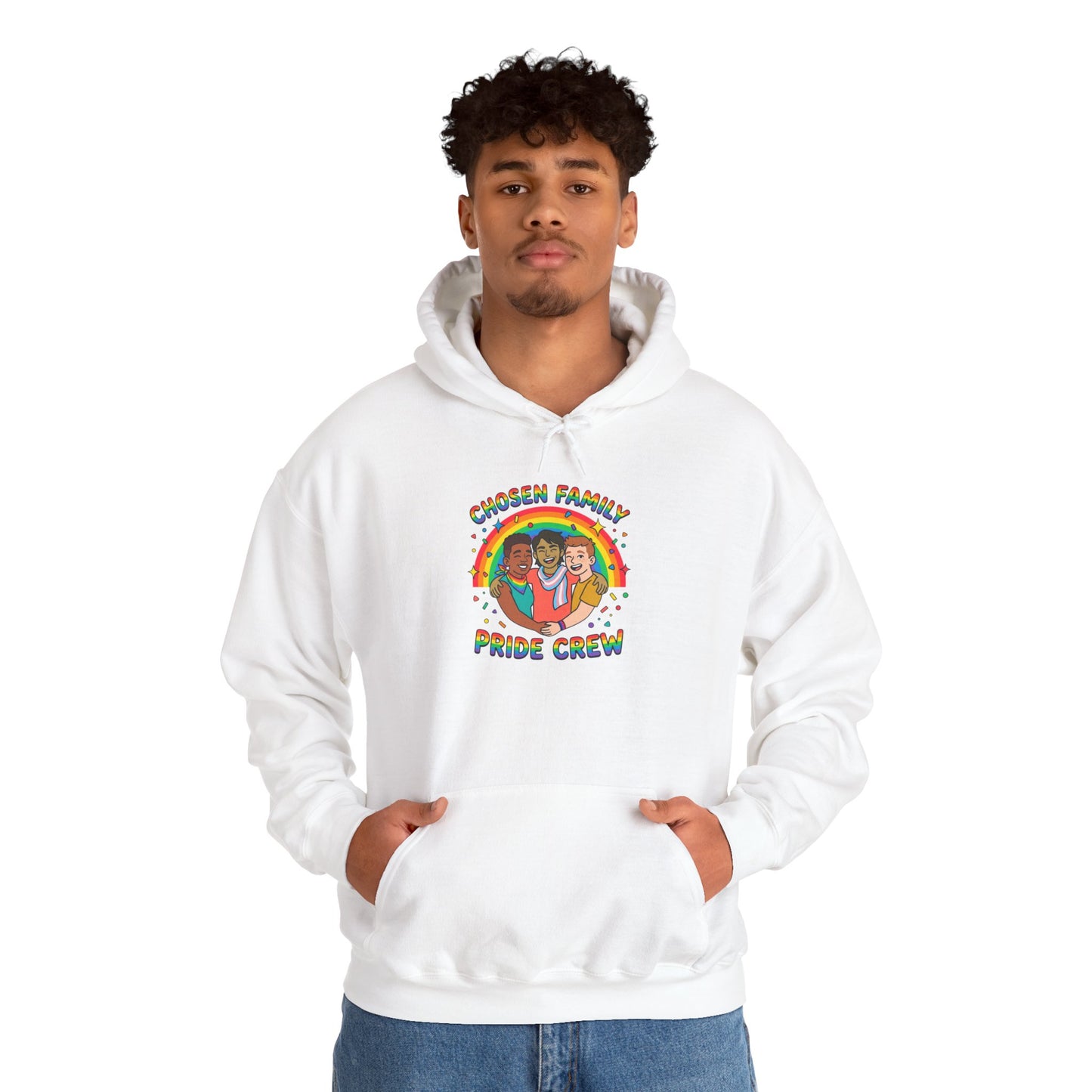 Chosen Family Pride Crew Hoodie | LGBTQ+ queer joy, pastel rainbow