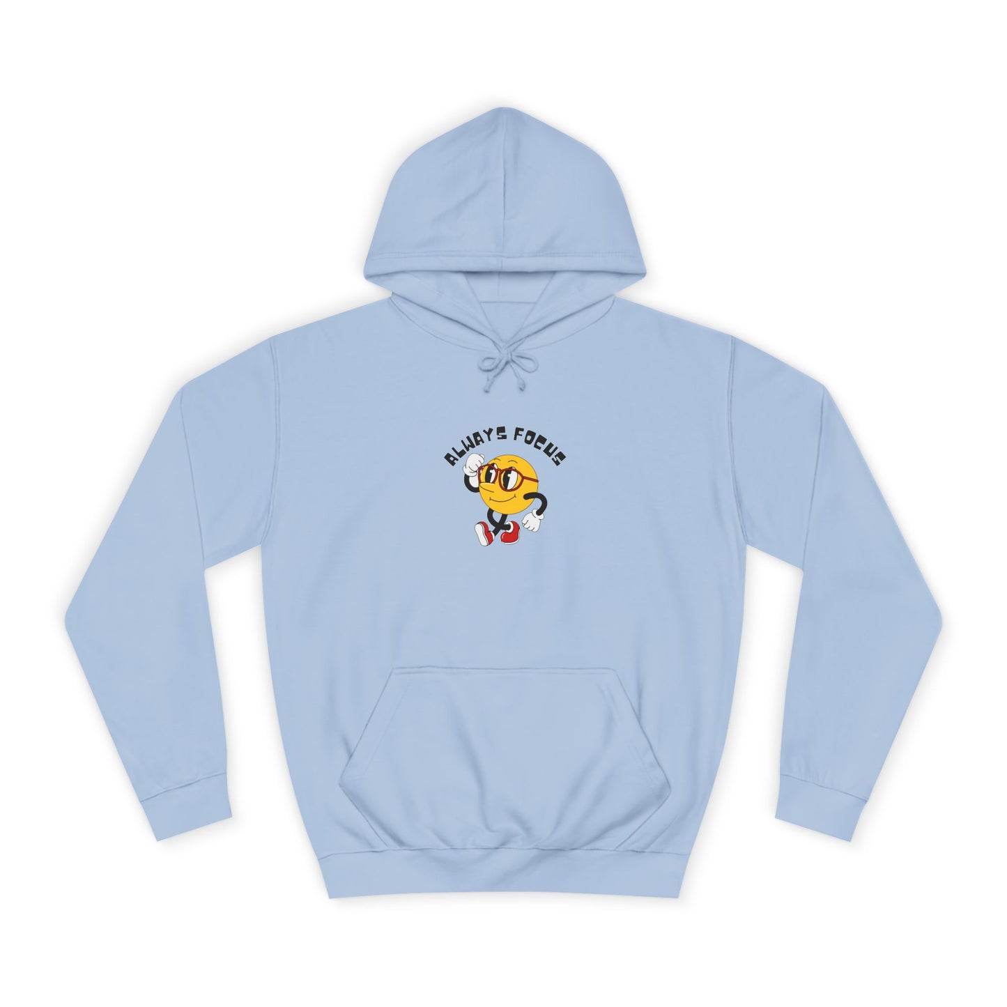 College Hoodie — "Let's Focus" Smiley Face Graphic Hoodie
