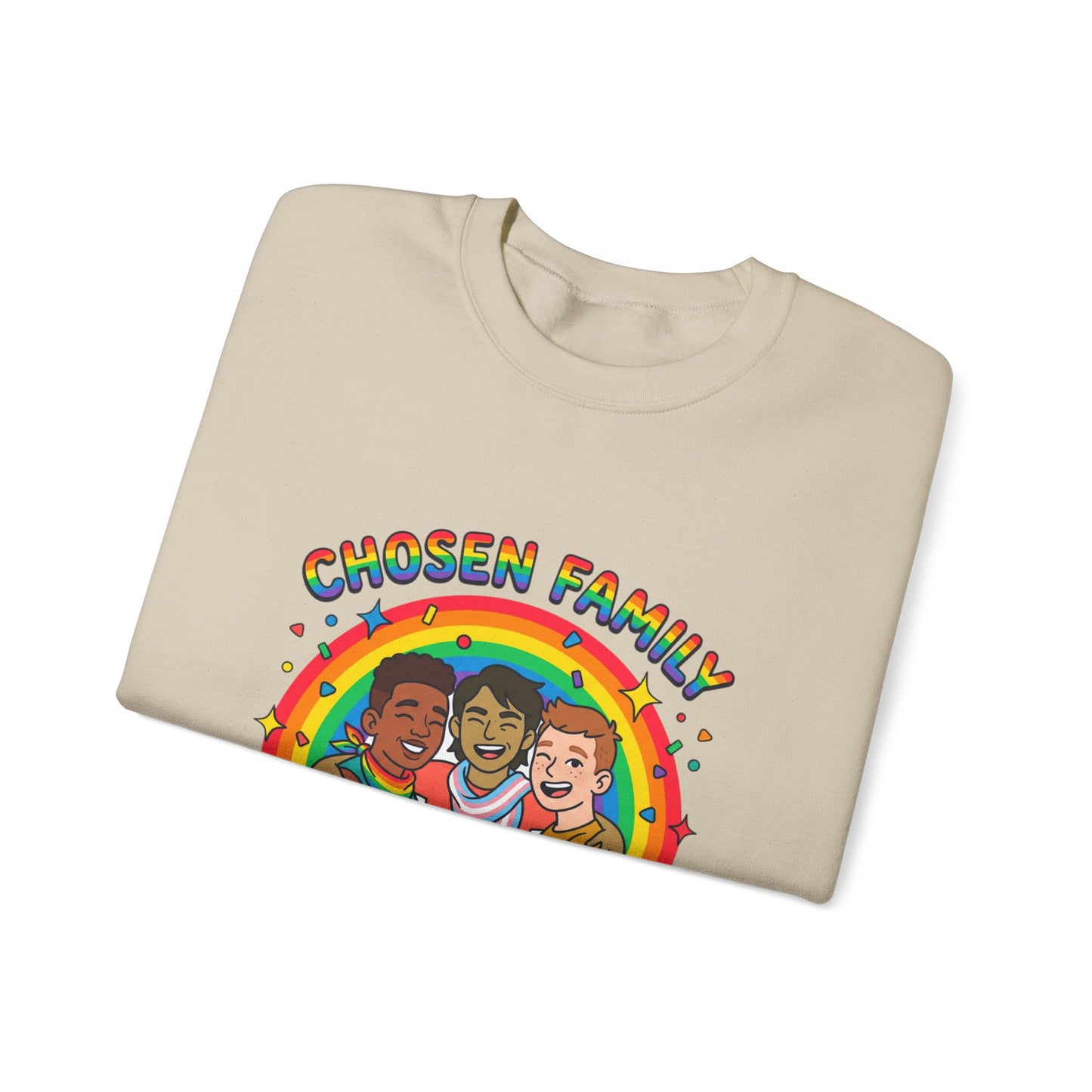 Chosen Family Pride Crewneck Sweatshirt | LGBTQ+ queer joy, pastel rainbow