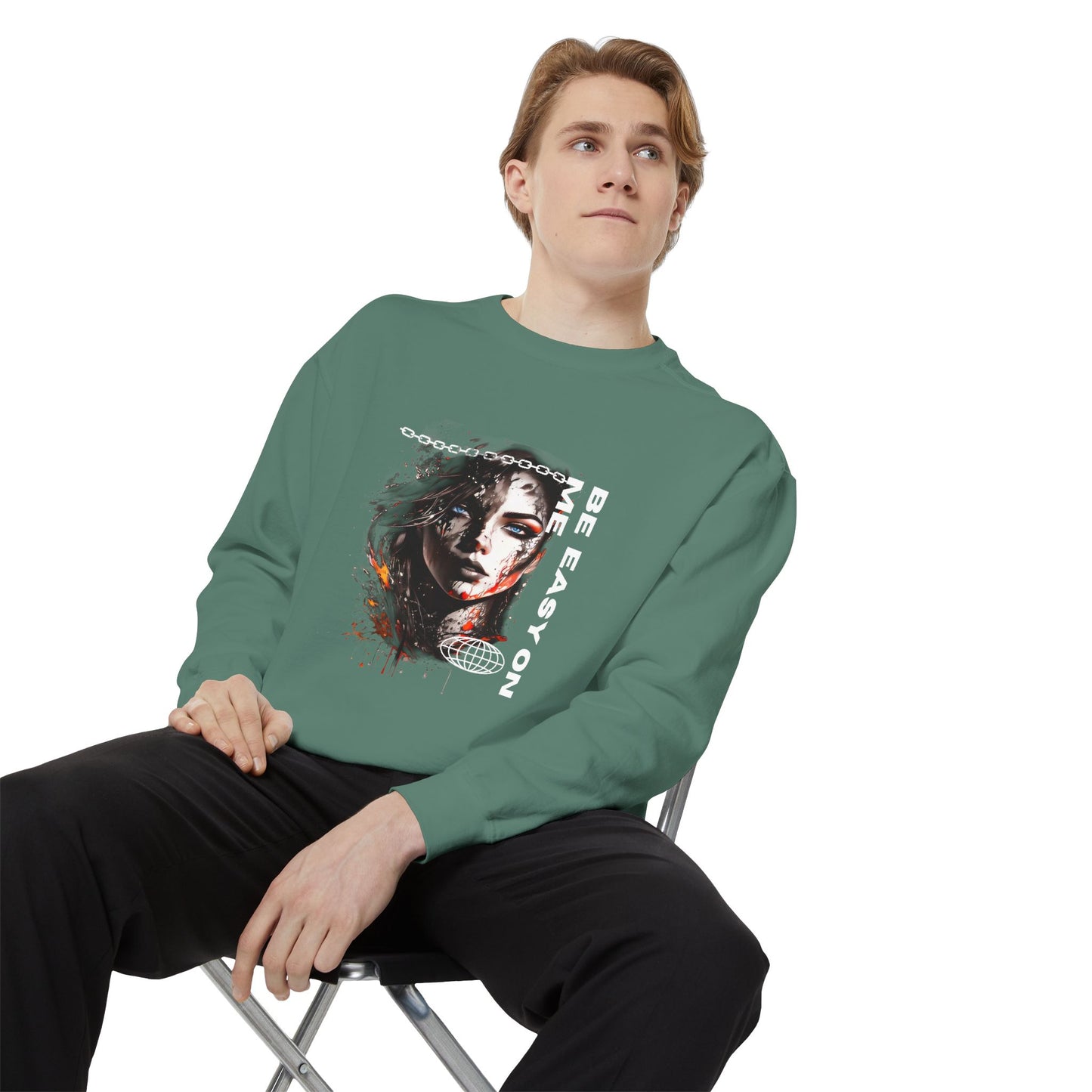 Graphic Sweatshirt — “Be Easy On Me” Artistic Portrait Pullover